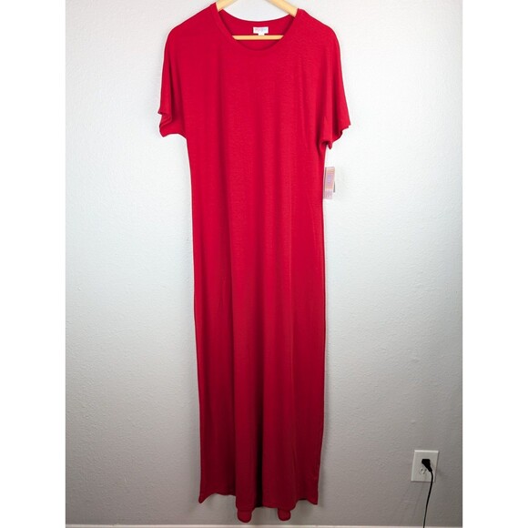NWT Lularoe Size Med Maria Short Cap Sleeve Long Comfy Maxi Dress Red 248 - Picture 1 of 8